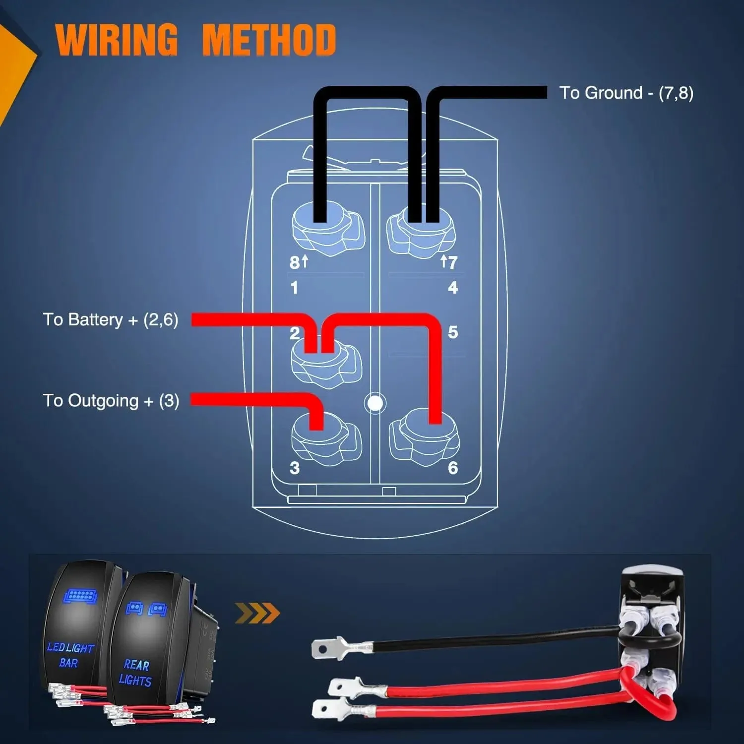 2Pcs 5Pin Laser On/Off Led Light Bar Rear Lights Rocker Switch Blue