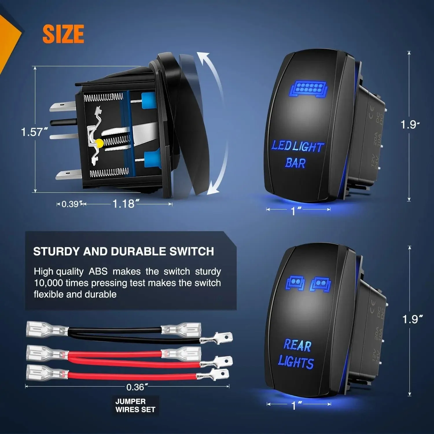 2Pcs 5Pin Laser On/Off Led Light Bar Rear Lights Rocker Switch Blue