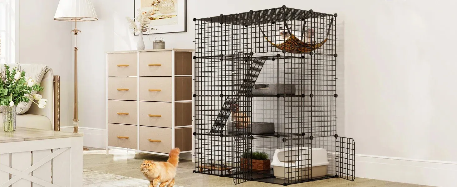 4-Tier Indoor Cat Enclosure with Hammock