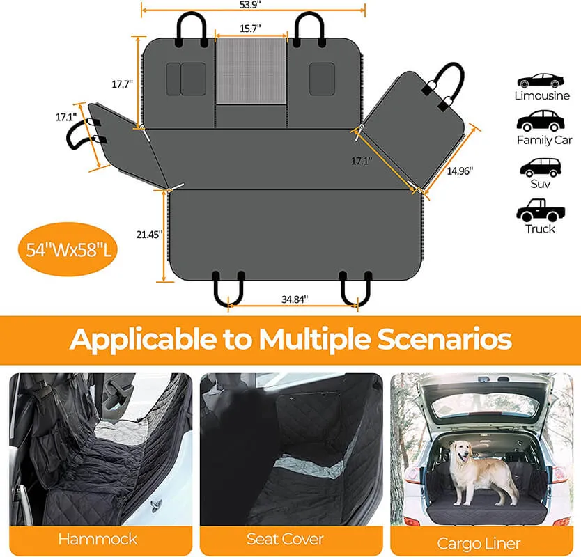 58" Simple Deluxe Waterproof Dog Car Seat Cover with Mesh Window