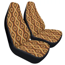 70s Retro Car Seat Covers (2 pcs), Brown Vintage Pattern Auto Front Seat Dog Pet Vehicle SUV Universal Protector Accessory Men Women