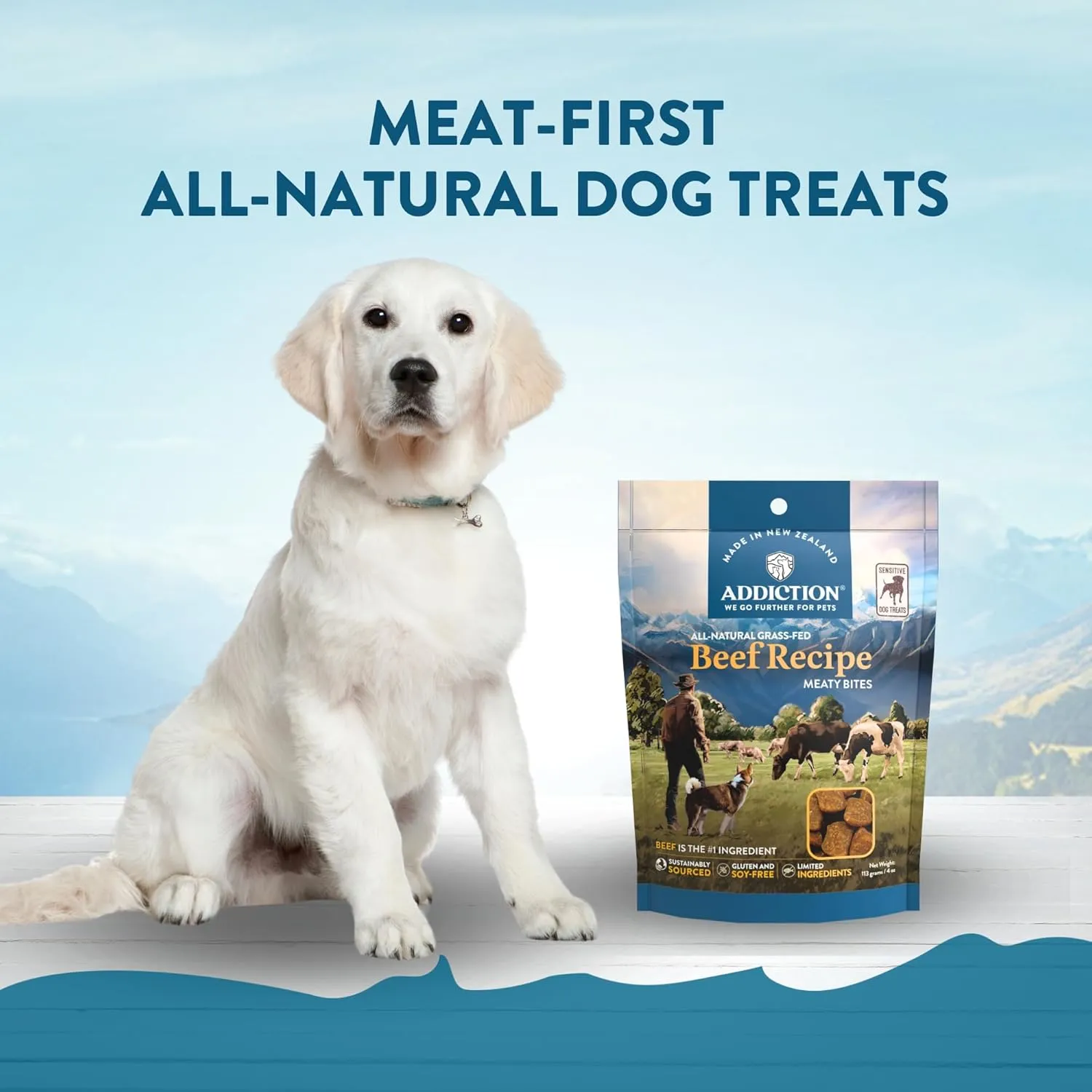 Addiction Meaty Bites - Hypoallergenic Dog Treats - Made in New Zealand - High Meat Content - Gluten and Grain-Free - Soft and Allergy Friendly Dog Treats (Beef, 4 Ounces - 3 Packs)