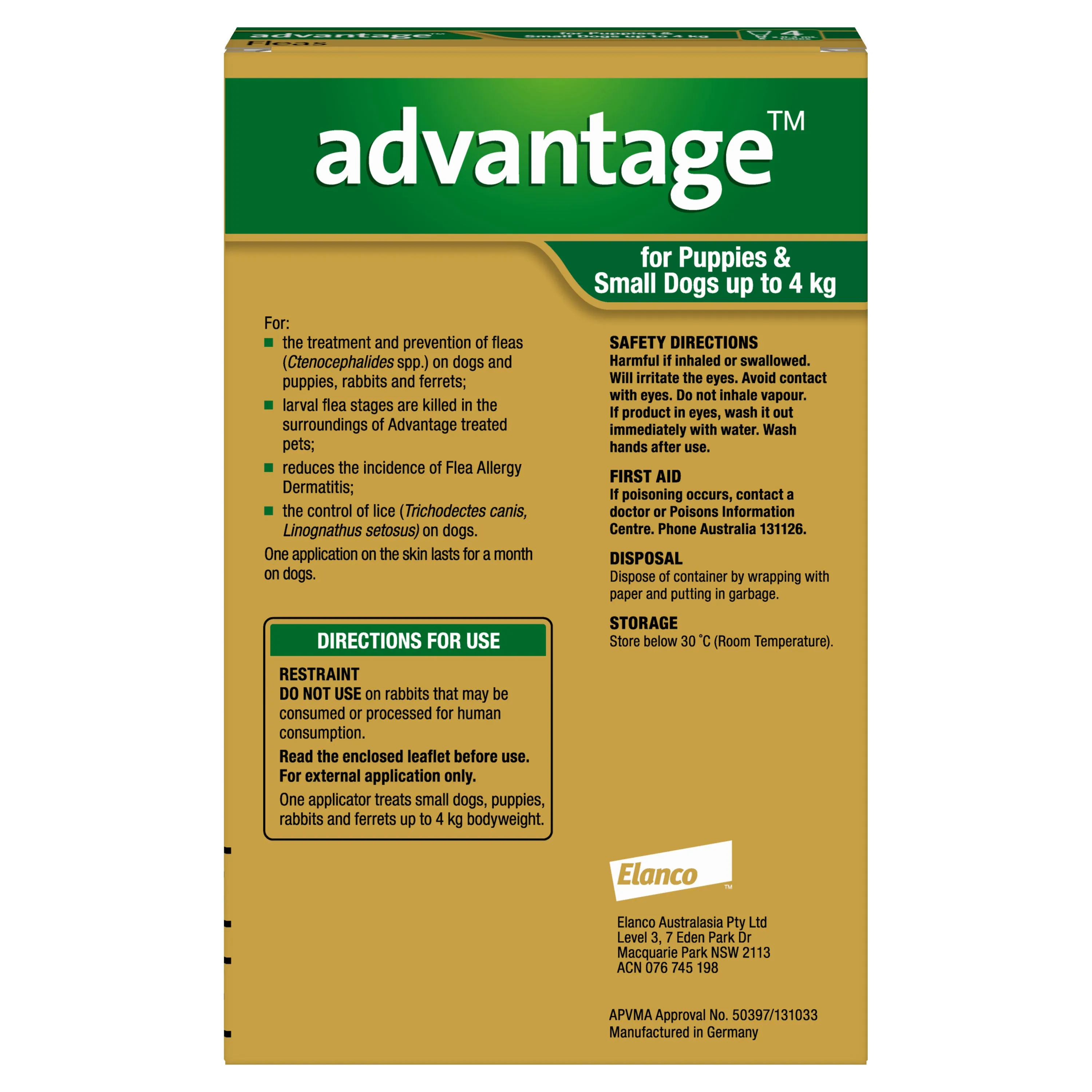 Advantage Flea Treatment <4kg Dog