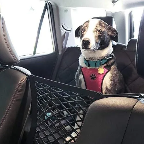 AUTOWN Car Dog Barrier, Auto Seat Net Organizer, Universal Stretchy Car Seat Storage Mesh & Mesh Cargo Net Hook Pouch Holder, Disturbing Stopper from Children and Pets as Car Backseat Barrier Net