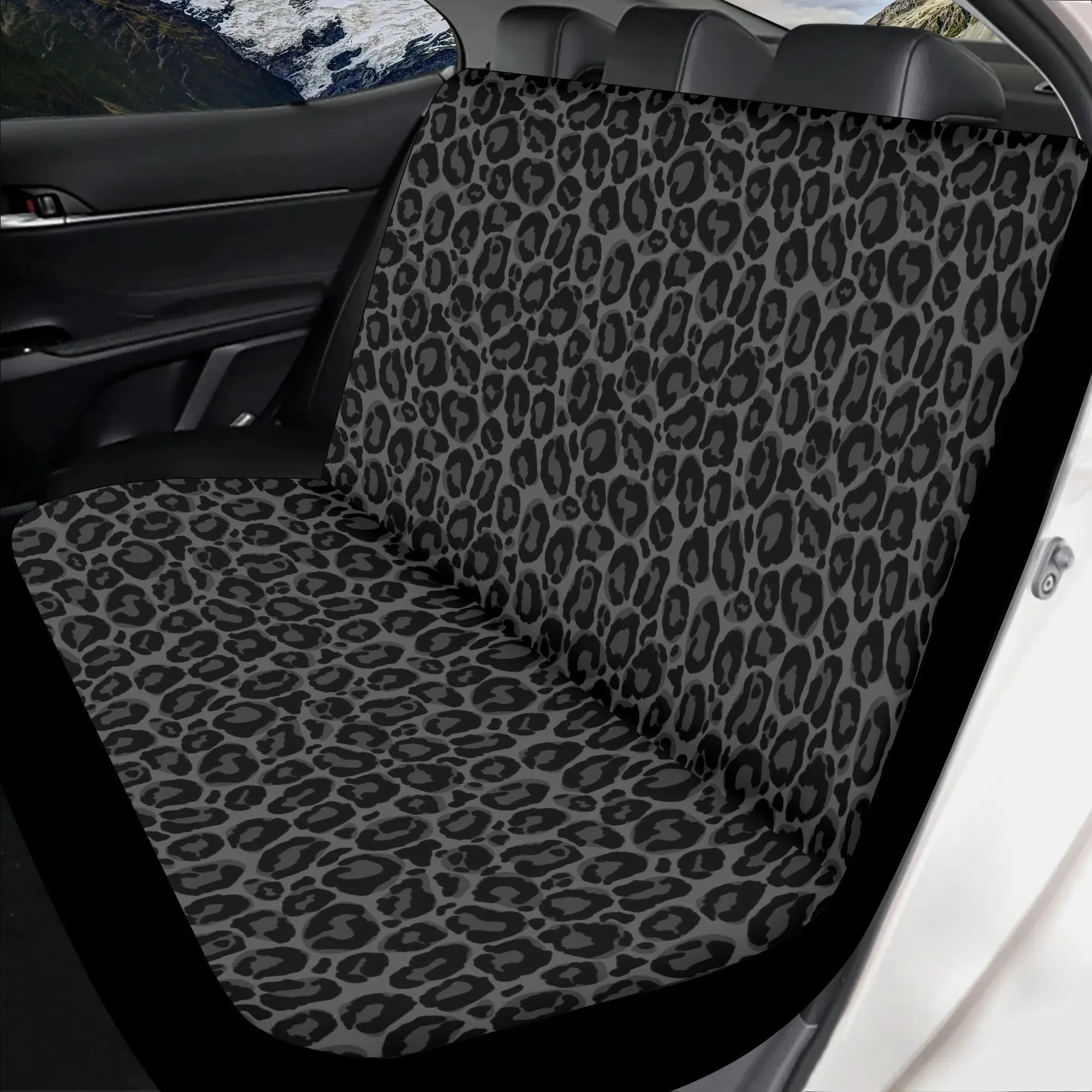 Black Leopard Front and Back Car Seat Covers Full Set (4 pcs), Animal Print Auto Dog Pet Vehicle SUV Universal Protector Accessory Men Women