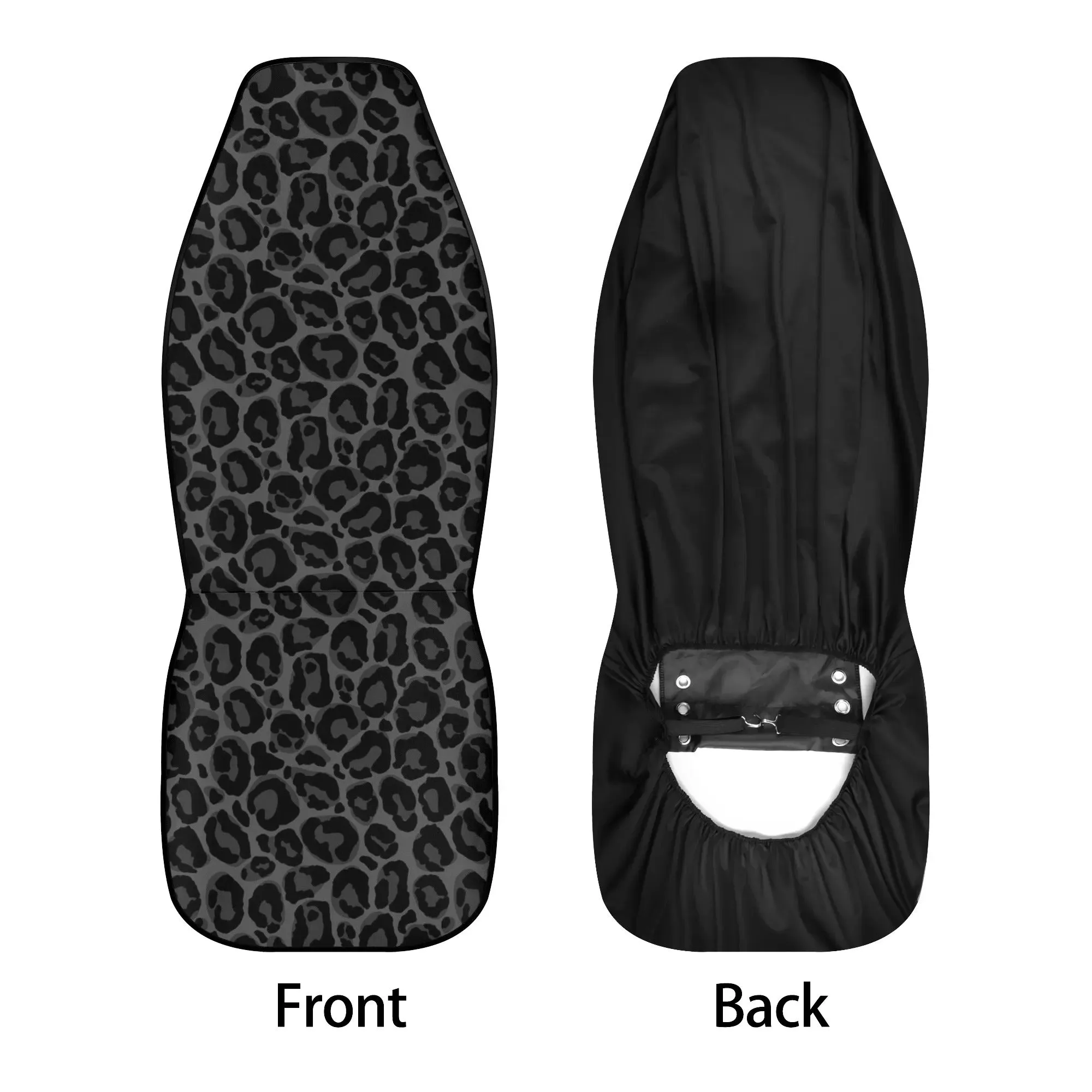 Black Leopard Front and Back Car Seat Covers Full Set (4 pcs), Animal Print Auto Dog Pet Vehicle SUV Universal Protector Accessory Men Women