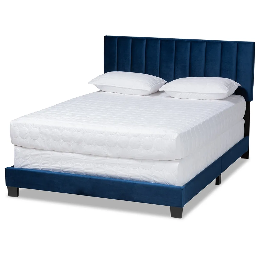 Clare Queen Size Bed Grey Velvet with Channel Tufted Headboard
