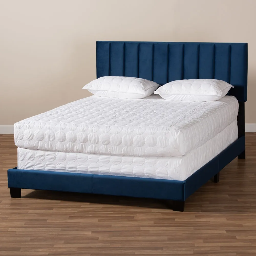 Clare Queen Size Bed Grey Velvet with Channel Tufted Headboard