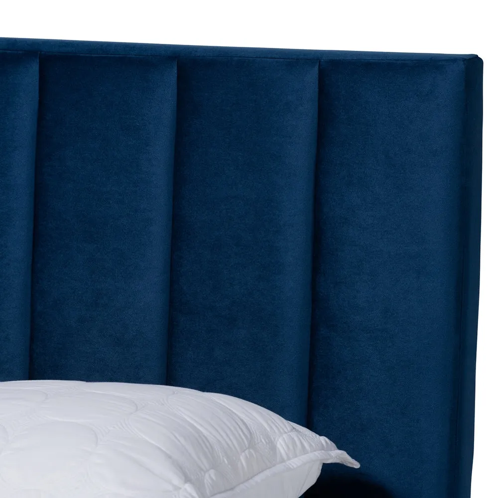 Clare Queen Size Bed Grey Velvet with Channel Tufted Headboard
