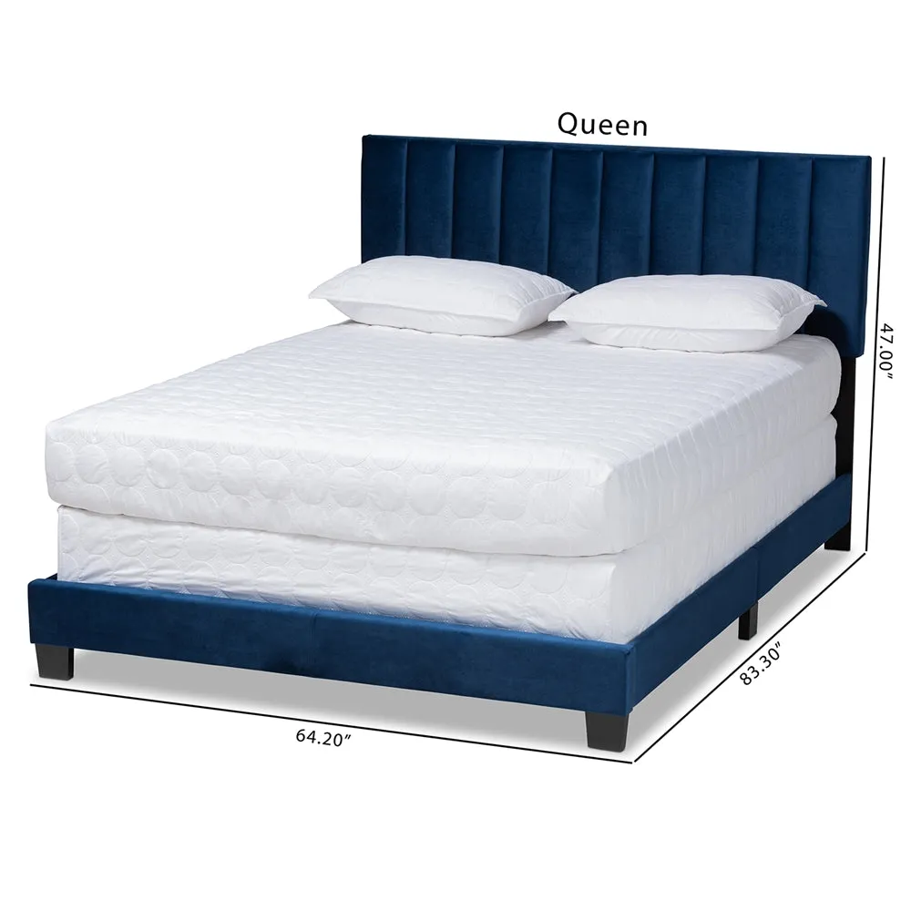 Clare Queen Size Bed Grey Velvet with Channel Tufted Headboard