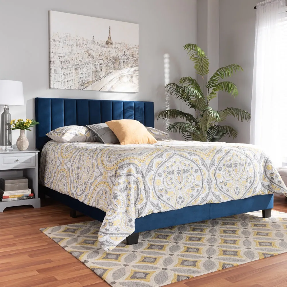 Clare Queen Size Bed Grey Velvet with Channel Tufted Headboard