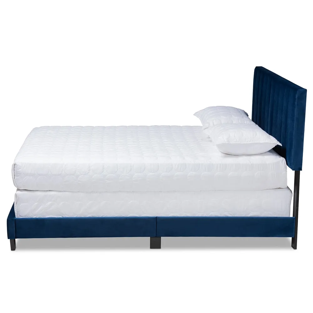 Clare Queen Size Bed Grey Velvet with Channel Tufted Headboard