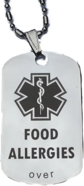 Custom Engraved Allergy Allergic Medical Alert Tag Pendant Necklace in Gold or Silver (Silver) - Free Personalization