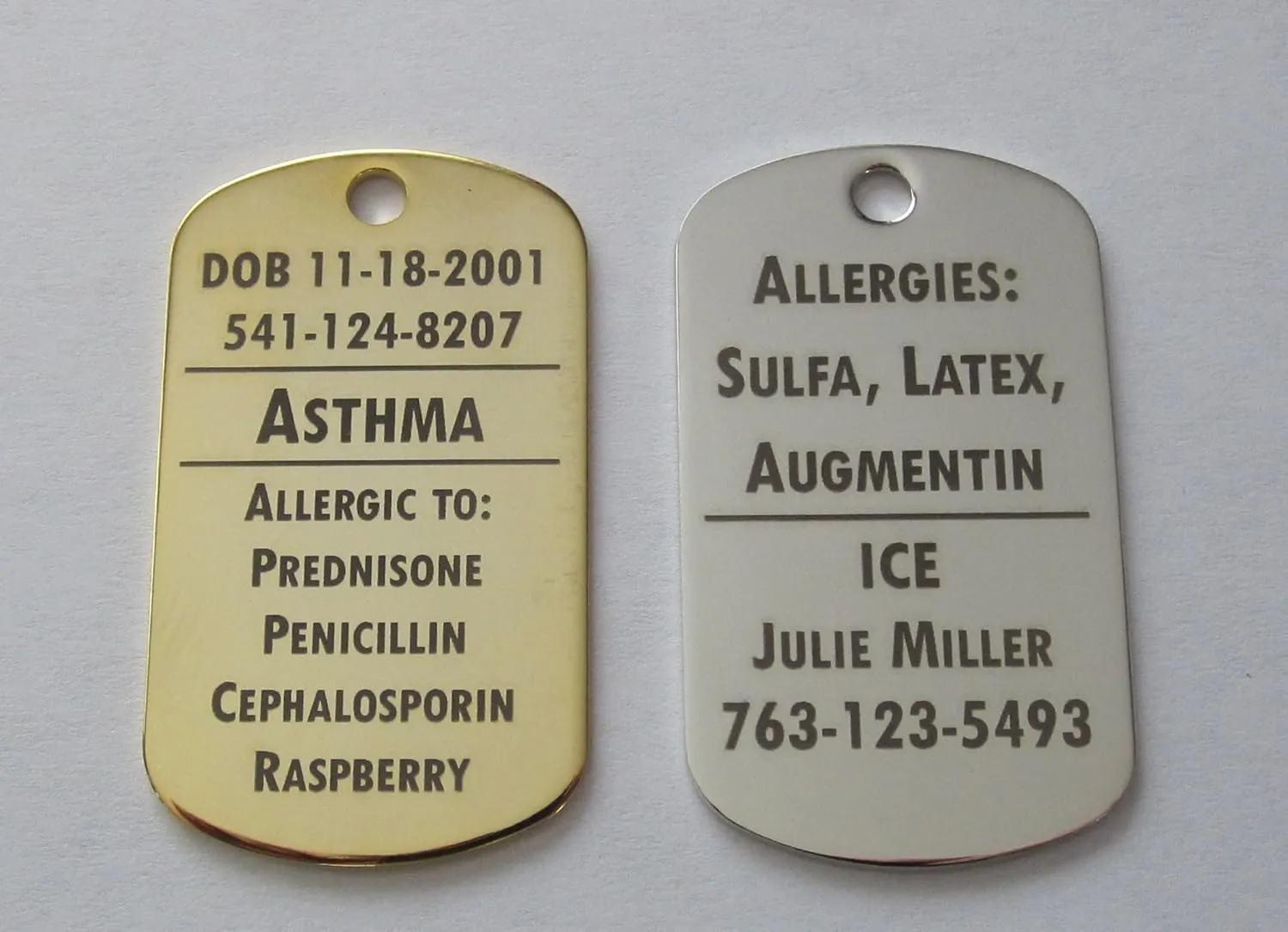 Custom Engraved Allergy Allergic Medical Alert Tag Pendant Necklace in Gold or Silver (Silver) - Free Personalization