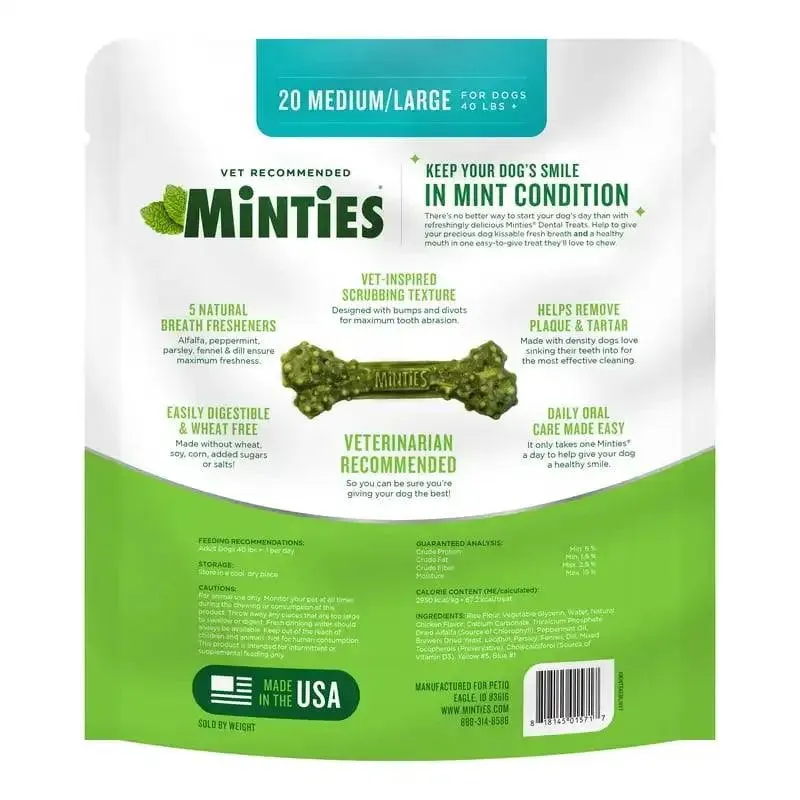 Dental Bone Treats - 20 Ct for Dogs 40  lbs