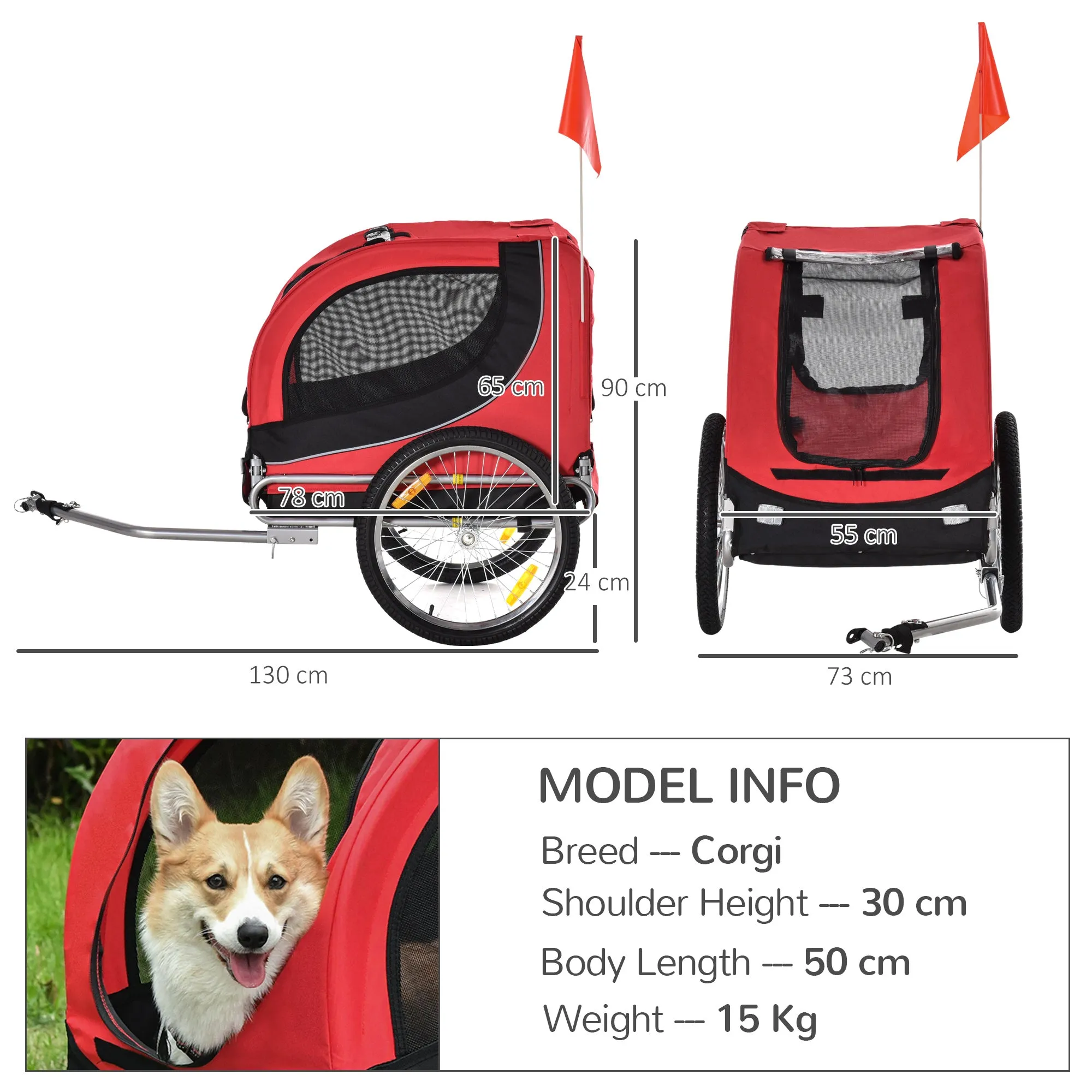 Dog Bike Trailer Folding Bicycle Pet Trailer Dog Bike Jogger Travel CarrierWithRemovable Cover-Red