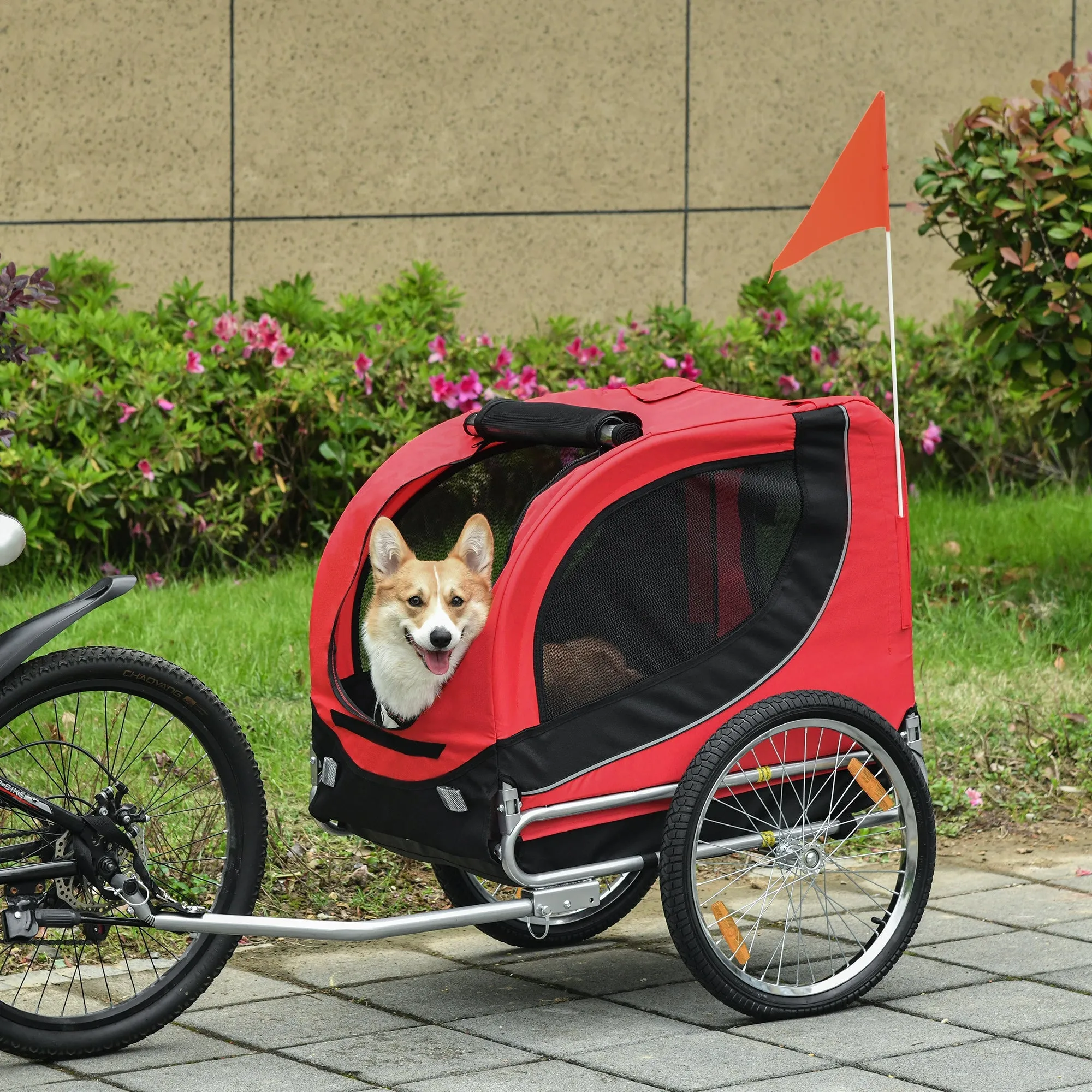 Dog Bike Trailer Folding Bicycle Pet Trailer Dog Bike Jogger Travel CarrierWithRemovable Cover-Red