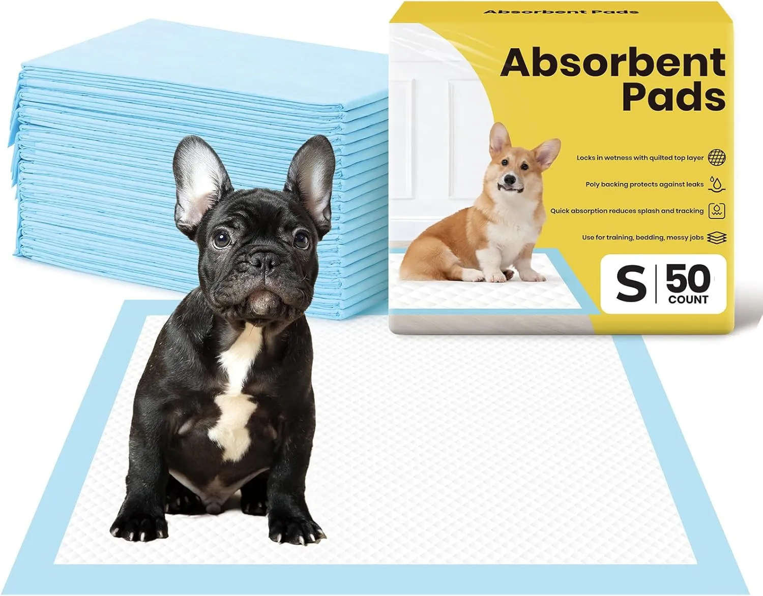 Dog Pee Pads: Super Absorbent & Leak-Proof Puppy Pads - Thicken Disposable Dog Training Pads Potty Pads for Dogs - Pee Pads for Doggie Cats Rabbits Quick Dry 24''x18'' Pack of 50