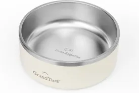 GrandTies Stainless Steel Engraved Pet Bowl | Reusable BPA-Free Insulated Cat & Dog Bowls | Large Heavy Duty Non Skid Spill Proof Dog Bowl | Outdoor Dog Water Bowl (42oz, Ivory White)