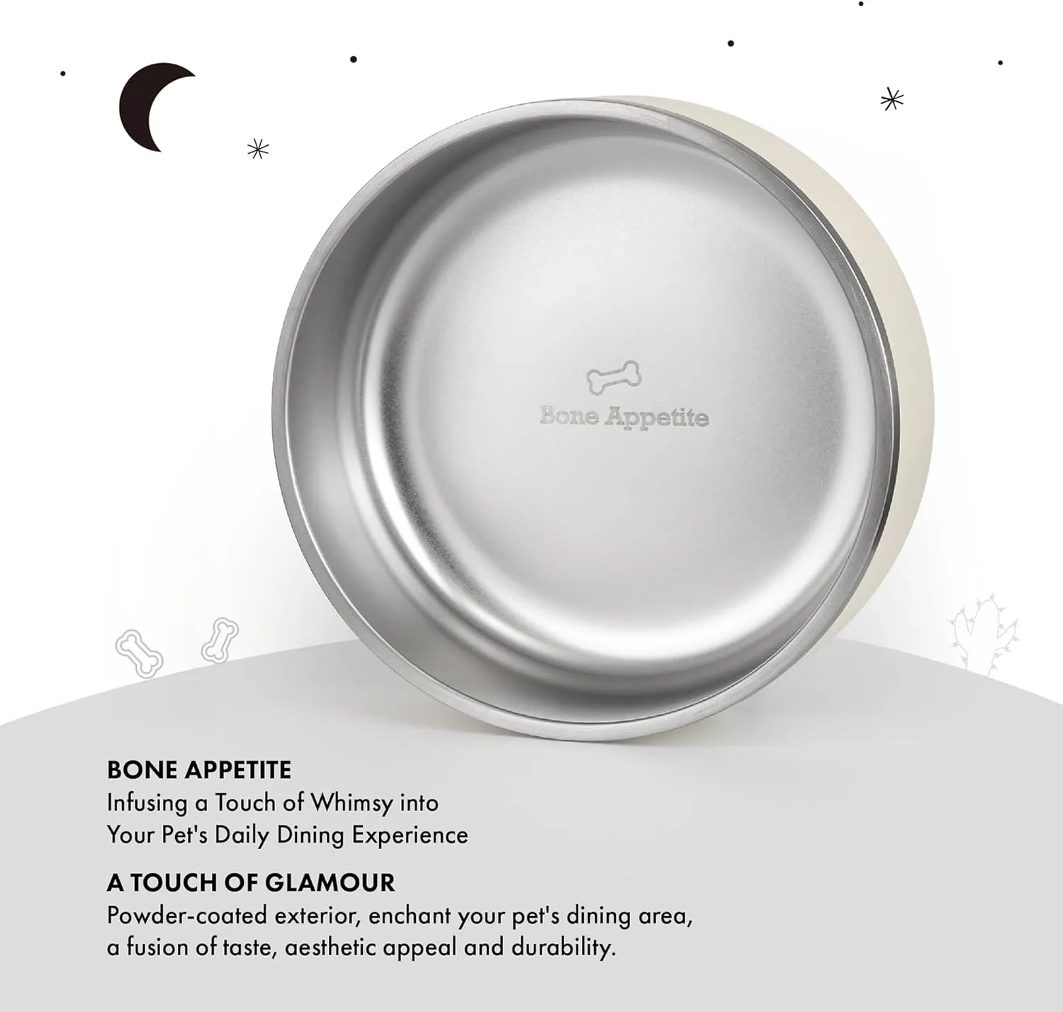 GrandTies Stainless Steel Engraved Pet Bowl | Reusable BPA-Free Insulated Cat & Dog Bowls | Large Heavy Duty Non Skid Spill Proof Dog Bowl | Outdoor Dog Water Bowl (42oz, Ivory White)