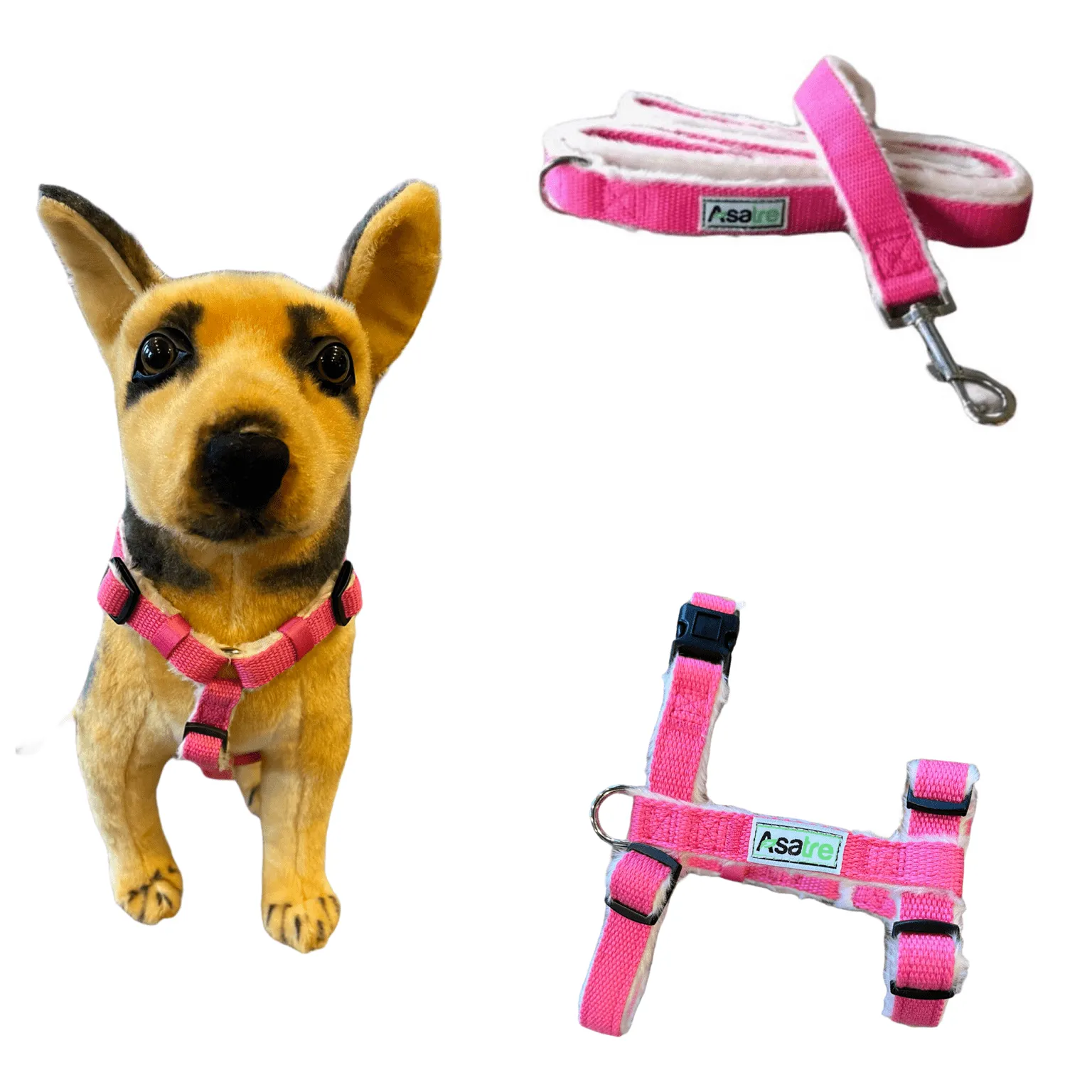 Hemp Dog Harness and Leash Set - Pink