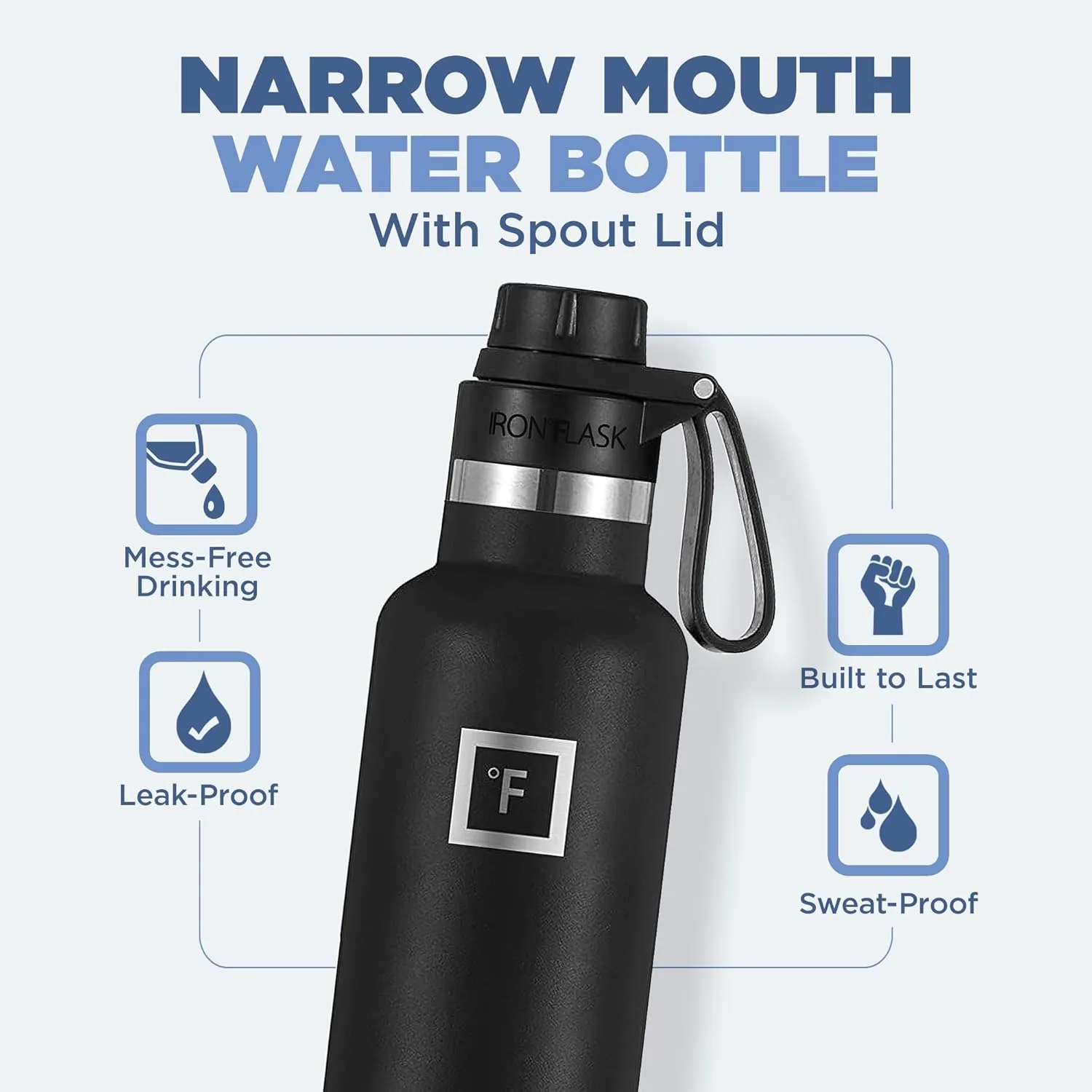 IRON FLASK Camping & Hiking Hydration Canteens - 3 Lids (Narrow Spout Lid) Leak Proof Vacuum Insulated Stainless Steel - Hot & Cold Double Walled Sports Water Bottle - Aurora, 24 Oz