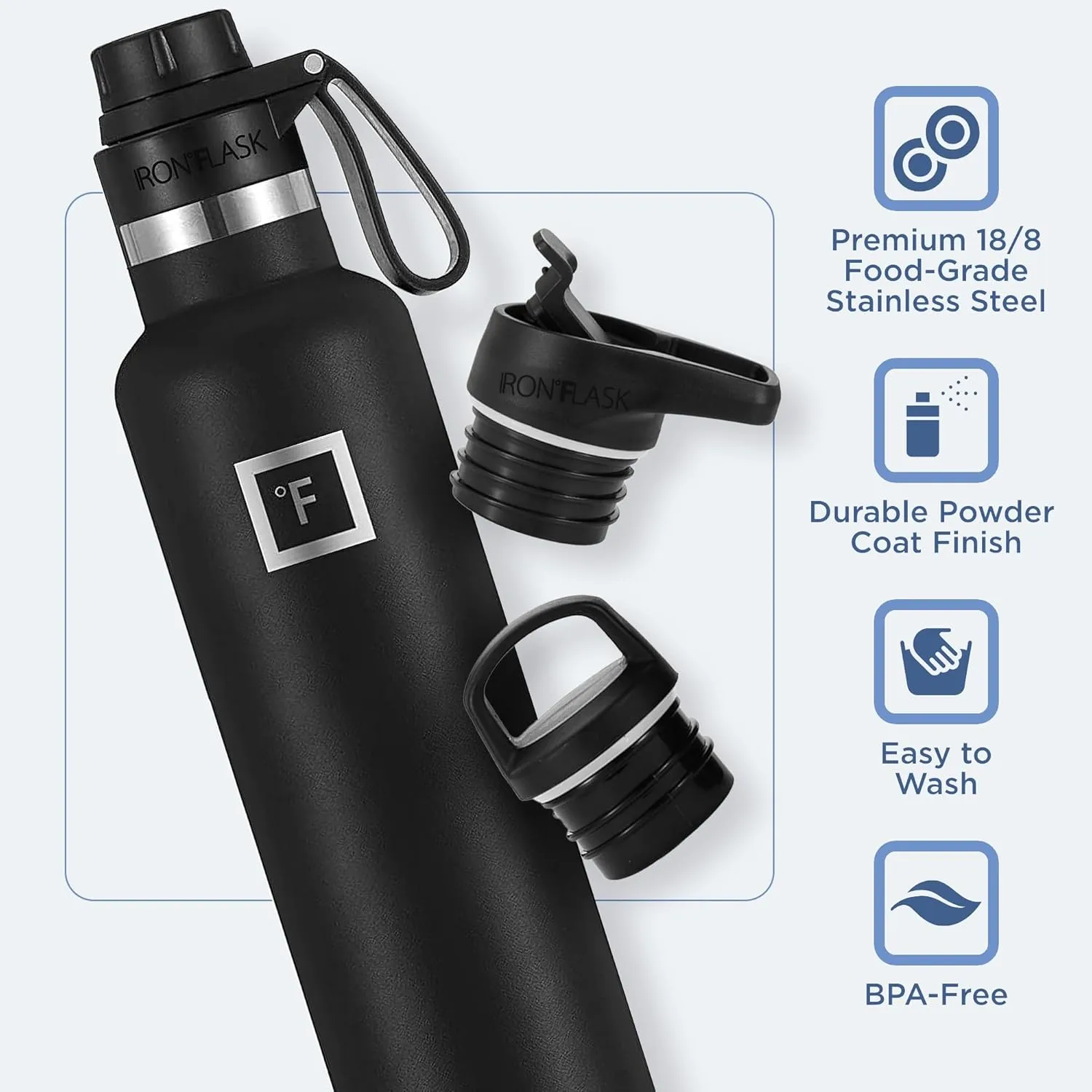 IRON FLASK Camping & Hiking Hydration Canteens - 3 Lids (Narrow Spout Lid) Leak Proof Vacuum Insulated Stainless Steel - Hot & Cold Double Walled Sports Water Bottle - Aurora, 24 Oz