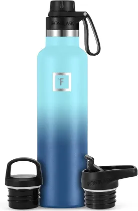 IRON FLASK Camping & Hiking Hydration Canteens - 3 Lids (Narrow Spout Lid) Leak Proof Vacuum Insulated Stainless Steel - Hot & Cold Double Walled Sports Water Bottle - Blue Waves, 24 Oz