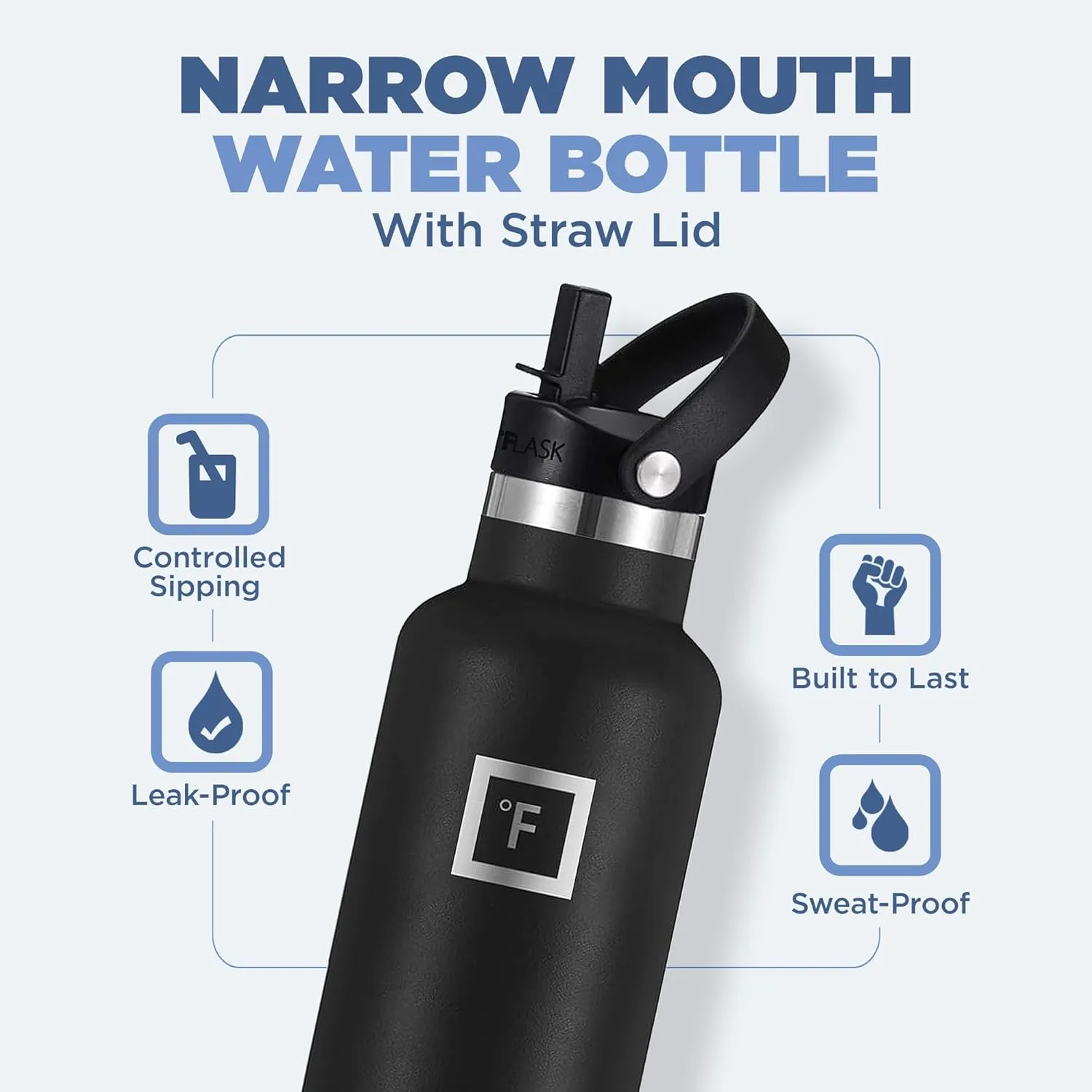 IRON FLASK Camping & Hiking Hydration Canteens - 3 Lids (Narrow Straw Lid) Leak Proof Vacuum Insulated Stainless Steel - Hot & Cold Double Walled Sports Water Bottle - Cobalt, 24 Oz