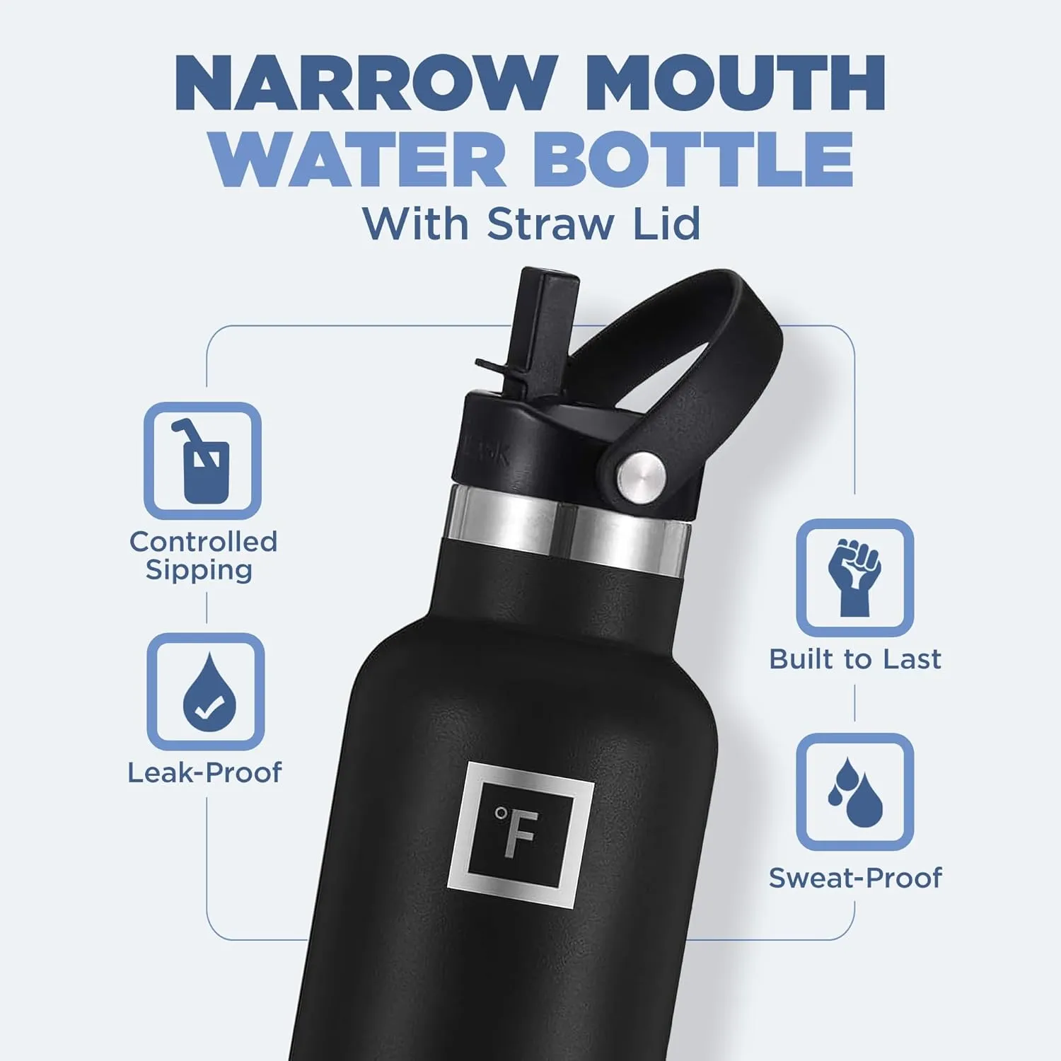 IRON FLASK Camping & Hiking Hydration Canteens - 3 Lids (Narrow Straw Lid) Leak Proof Vacuum Insulated Stainless Steel - Hot & Cold Double Walled Sports Water Bottle - Cotton Candy, 16 Oz
