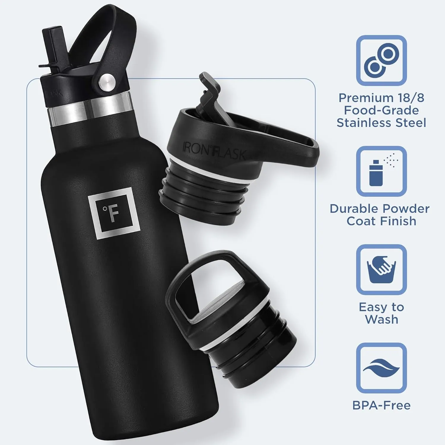 IRON FLASK Camping & Hiking Hydration Canteens - 3 Lids (Narrow Straw Lid) Leak Proof Vacuum Insulated Stainless Steel - Hot & Cold Double Walled Sports Water Bottle - Cotton Candy, 16 Oz
