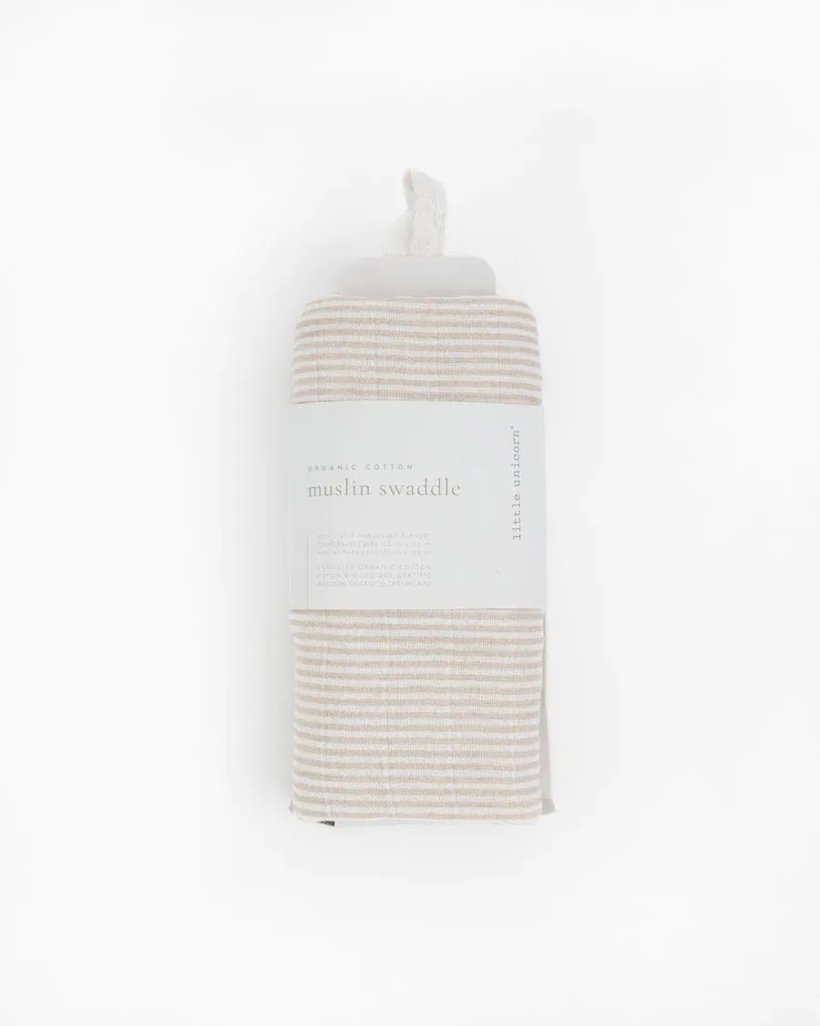 Little Unicorn Organic Cotton Muslin Swaddle Blanket / Sand Stripe