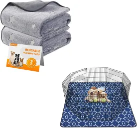 LOOBANI 2 Pack Gray Washable Pee Pads for Dogs 31 x 36 in and 1 Pack Blue Reusable Pee Pads for Dogs 72 x 72 in, Ultra-Absorbent and Leak-Proof,Non-Slip Waterproof