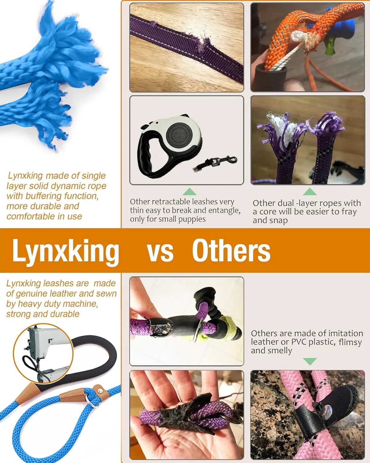 lynxking Dog Leash Slip Lead 5 6 8 FT Dog Training Leash Strong Heavy Duty Braided No Pull Training Lead Leashes for Small Medium Large Dogs