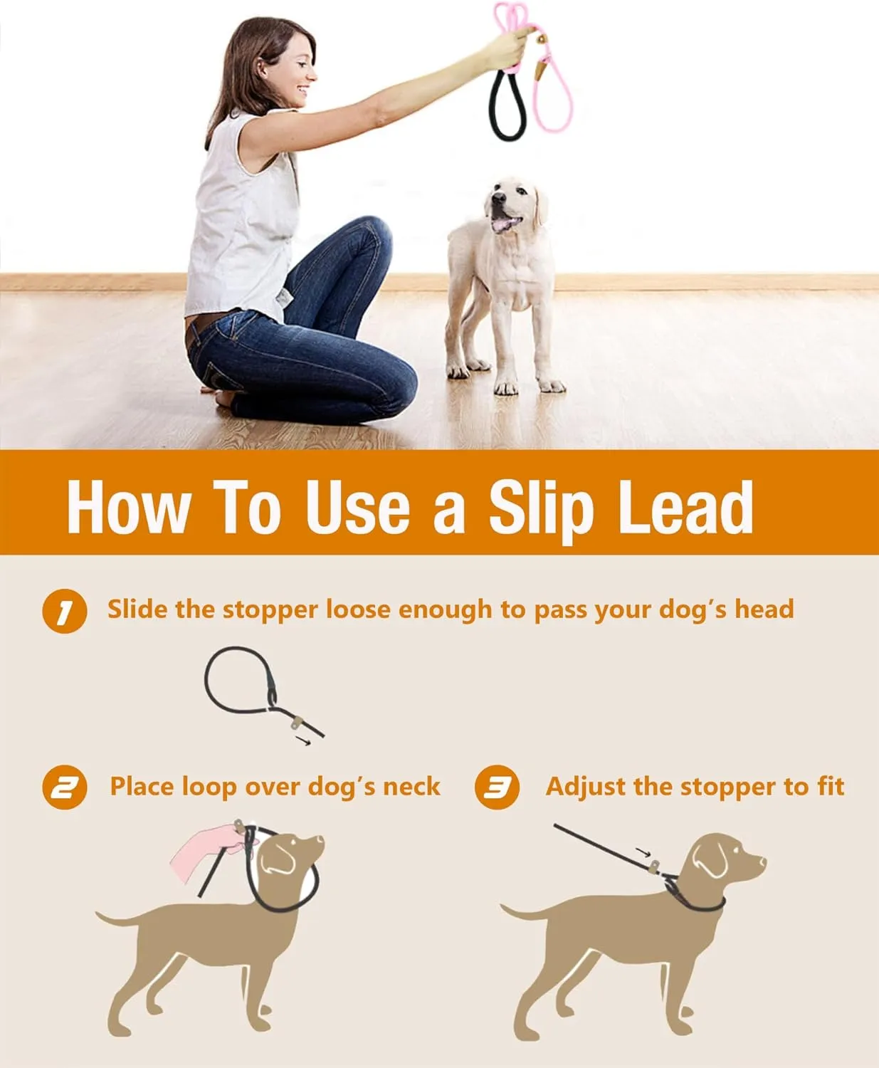 lynxking Dog Leash Slip Lead 5 6 8 FT Dog Training Leash Strong Heavy Duty Braided No Pull Training Lead Leashes for Small Medium Large Dogs