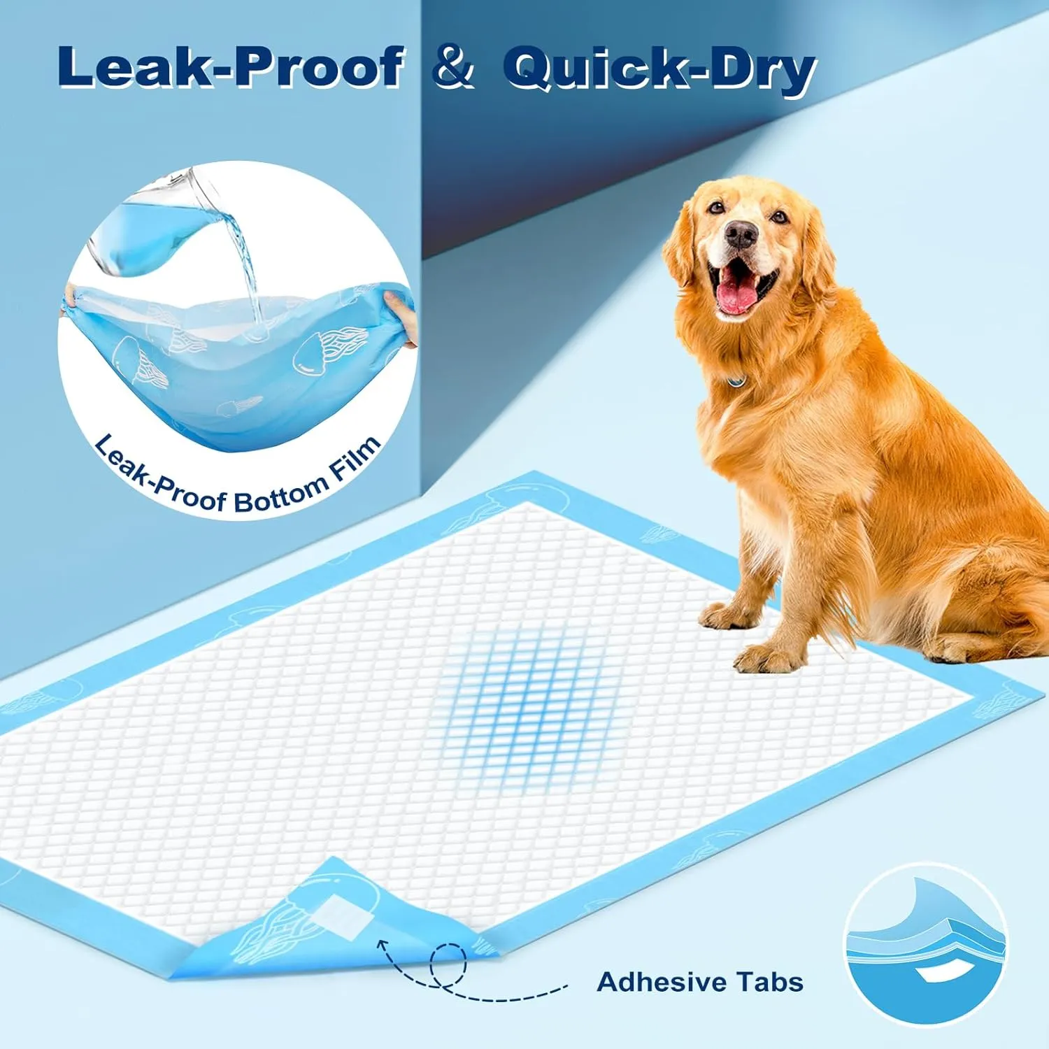 MIZOK Dog Pee Pads 28x44in Extra Long Dog Pads 12 Cups Superior Absorption Leak-Proof Pee Pads for Dogs Marine Scented Odor-Control Puppy Pads with Jellyfish Pattern (30 Counts)