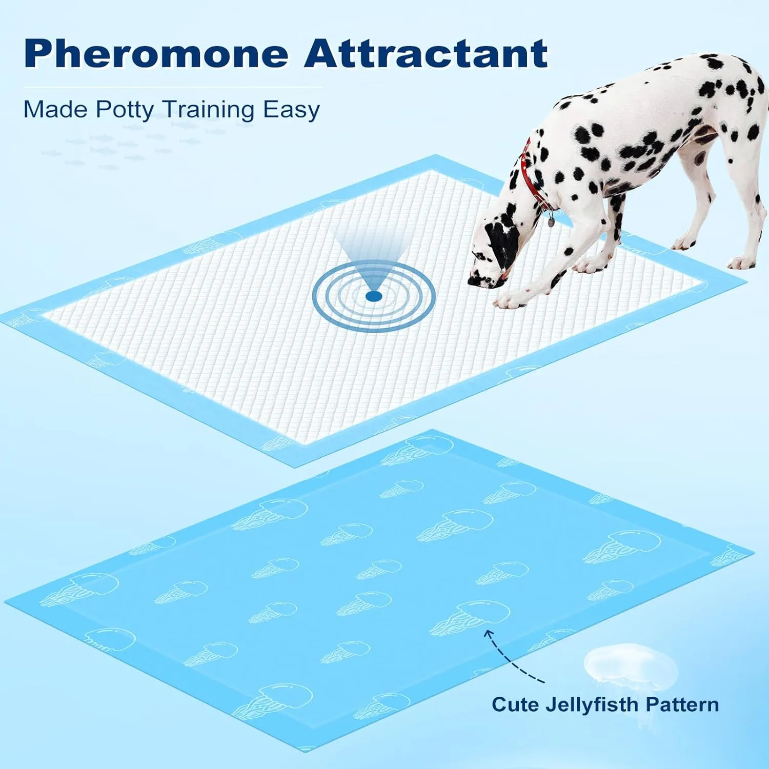MIZOK Dog Pee Pads 28x44in Extra Long Dog Pads 12 Cups Superior Absorption Leak-Proof Pee Pads for Dogs Marine Scented Odor-Control Puppy Pads with Jellyfish Pattern (30 Counts)