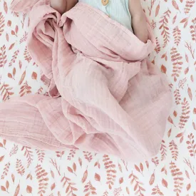 Muslin Swaddle Blanket Set Premium Cotton Pink Leaves   Cotton Candy