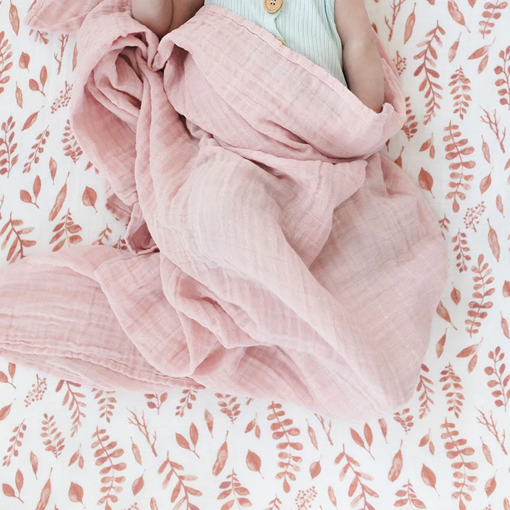 Muslin Swaddle Blanket Set Premium Cotton Pink Leaves   Cotton Candy