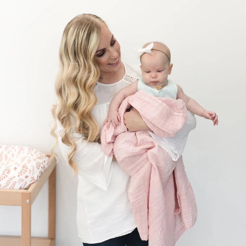 Muslin Swaddle Blanket Set Premium Cotton Pink Leaves   Cotton Candy