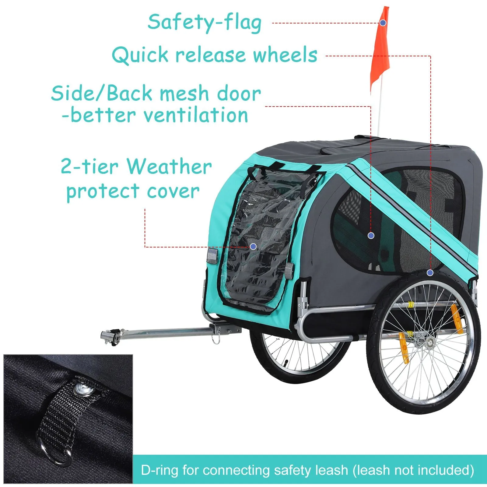 Pet Bicycle Trailer Dog Cat Bike Carrier Water Resistant for Outdoor Green
