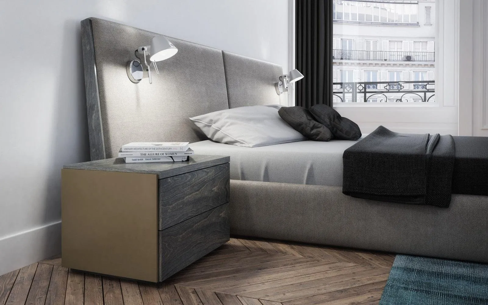 SERENO UPHOLSTERED BED LONG HEABOARD WITH LIGHTS