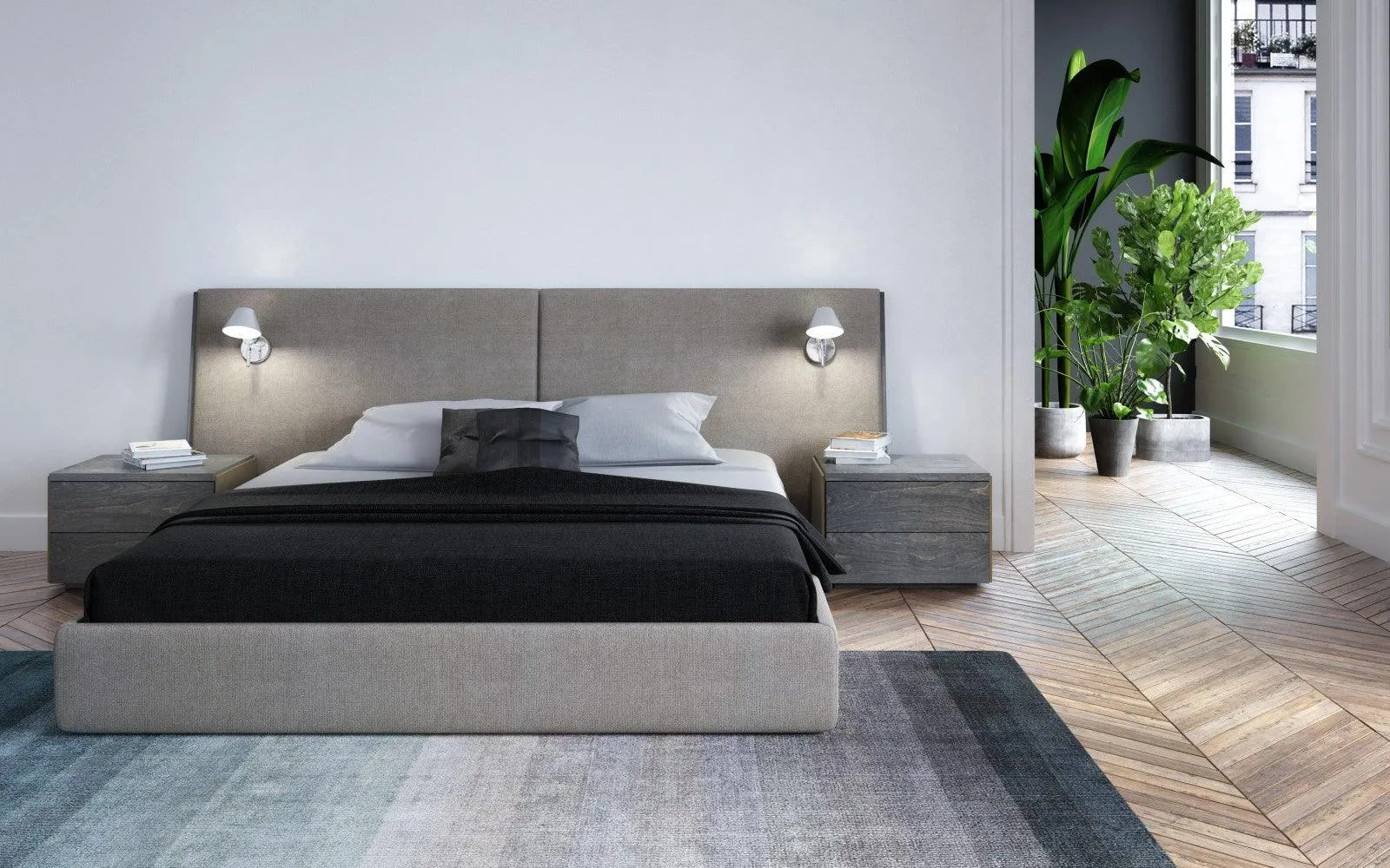 SERENO UPHOLSTERED BED LONG HEABOARD WITH LIGHTS