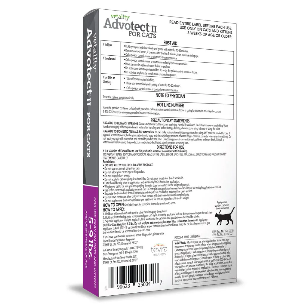 TevraPet Vetality Advotect II for Medium Cats 5-9 lbs