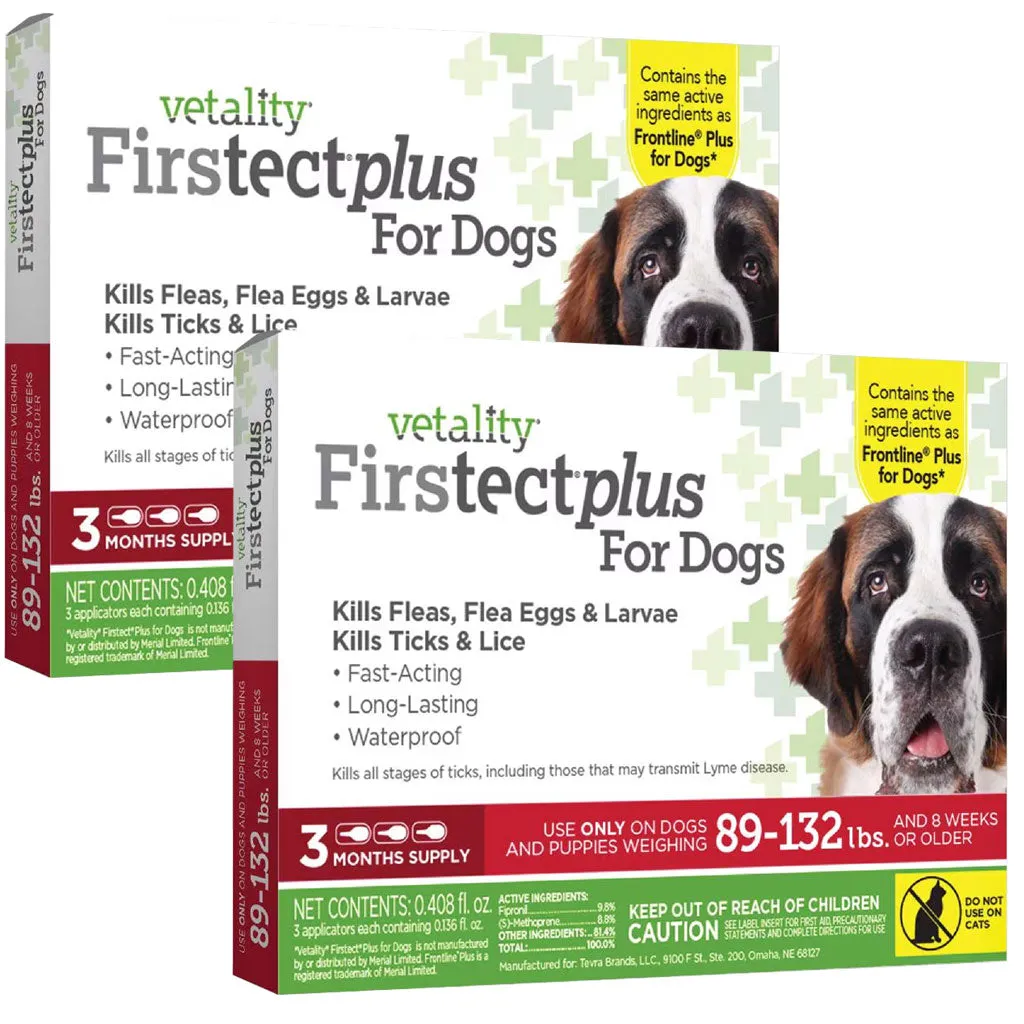 TevraPet Vetality Firstect Plus Flea & Tick Treatment for Dogs, 89-132 lbs