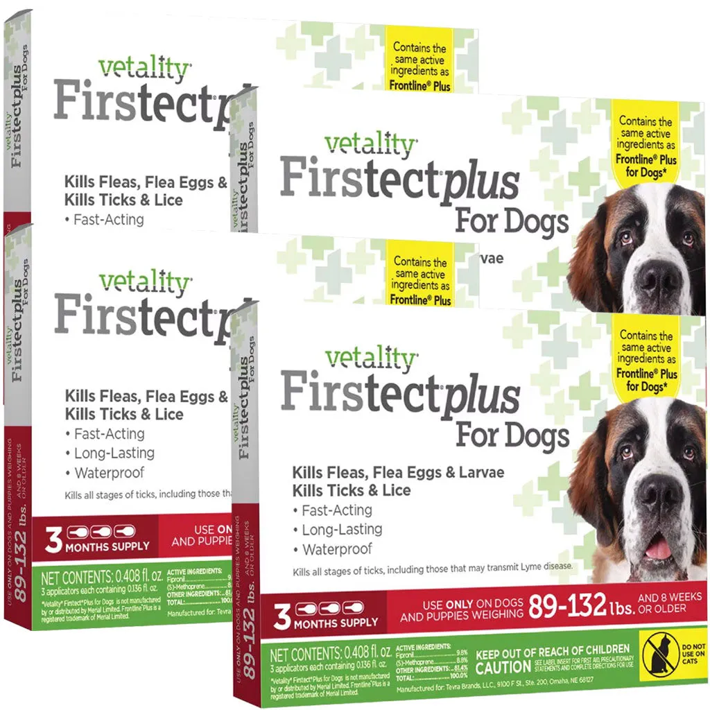 TevraPet Vetality Firstect Plus Flea & Tick Treatment for Dogs, 89-132 lbs