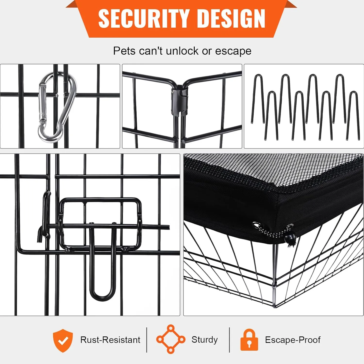 VEVOR Foldable Metal Dog Exercise Pen, Pet Puppy Playpen Yard Fence with Top Cover & Door, Indoor Outdoor 8 Panels 24" W x 24" H Dogs Crate Kennel with Ground Stakes for Small & Medium Dogs
