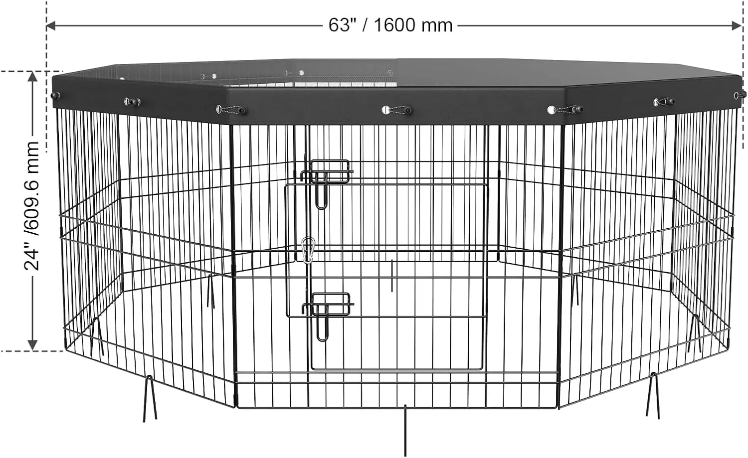 VEVOR Foldable Metal Dog Exercise Pen, Pet Puppy Playpen Yard Fence with Top Cover & Door, Indoor Outdoor 8 Panels 24" W x 24" H Dogs Crate Kennel with Ground Stakes for Small & Medium Dogs