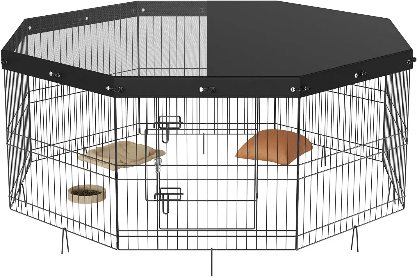 VEVOR Foldable Metal Dog Exercise Pen, Pet Puppy Playpen Yard Fence with Top Cover & Door, Indoor Outdoor 8 Panels 24" W x 24" H Dogs Crate Kennel with Ground Stakes for Small & Medium Dogs