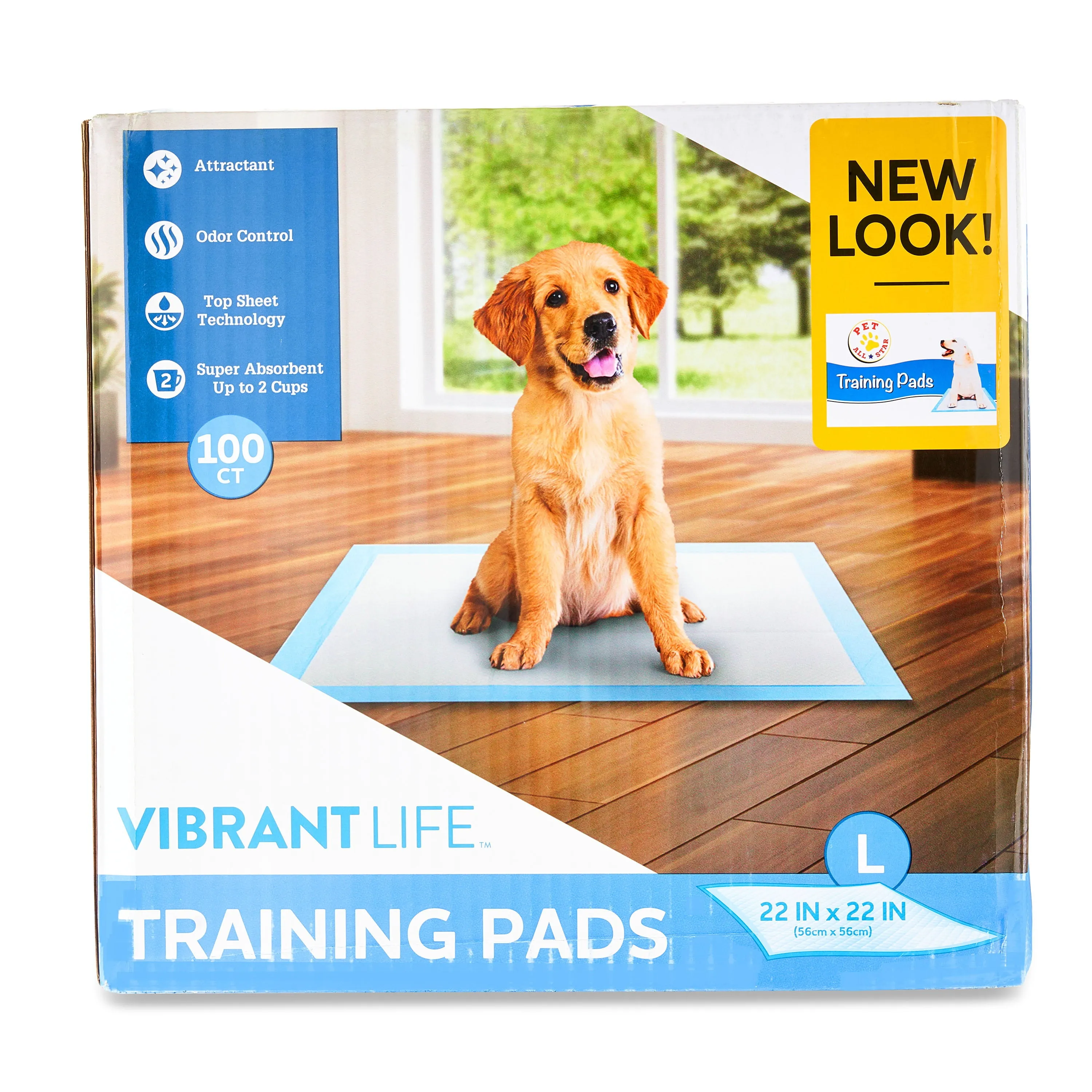 Vibrant Life Training Pads, Large, 22 in x 22 in, 100 Count